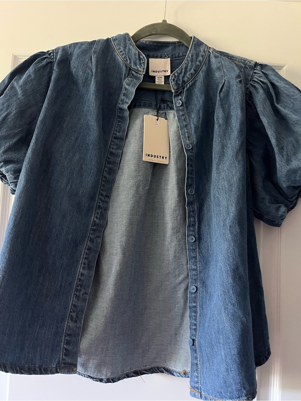 Denim Puff-Sleeve Shirt - Blue